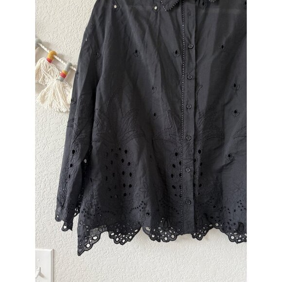 Zara Eyelet Beaded Cutout Pineapple Embroidery Button Up Top Boho Whimsigoth XS - Picture 11 of 12